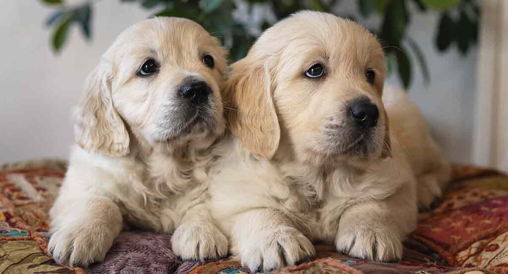 two golden retriever pups